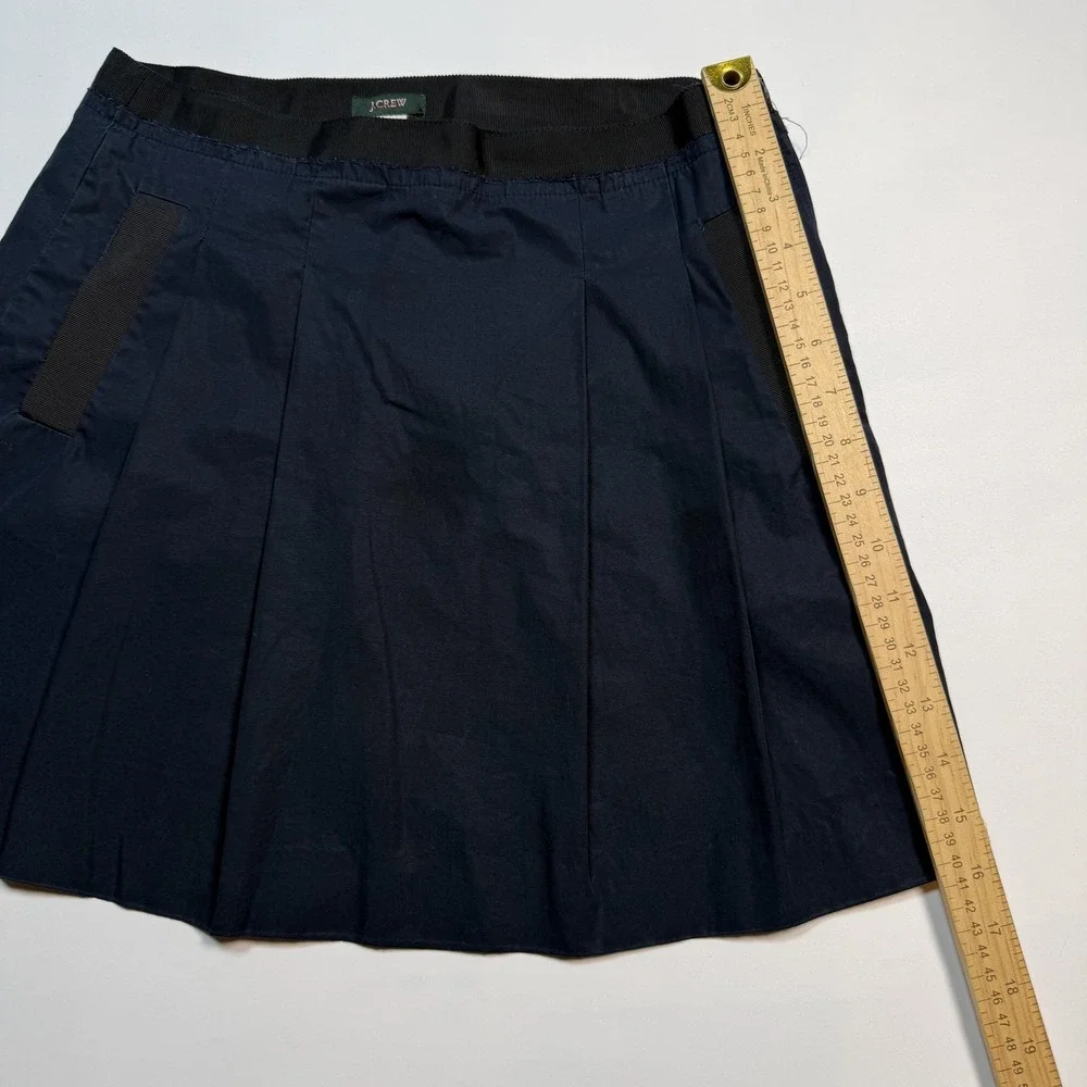 J Crew Skirt Womens 0 Navy 100% Cotton Pleated Mini Elastic Waist Pockets